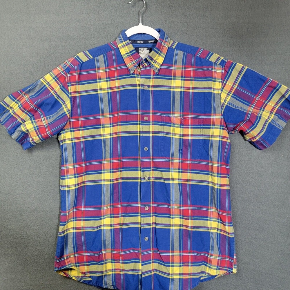 Vintage Wrangler Twenty X Shirt Men Large Red Plaid Short Sleeve Western Cowboy